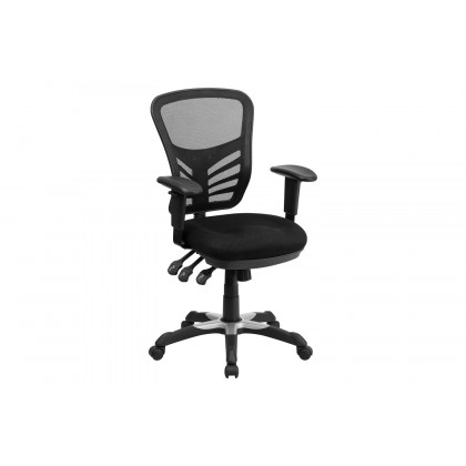 BLNK - Park Wide Black Electric Height Adjustable Standing Desk with Black Mesh Multifunction Executive Swivel Ergonomic Office Chair