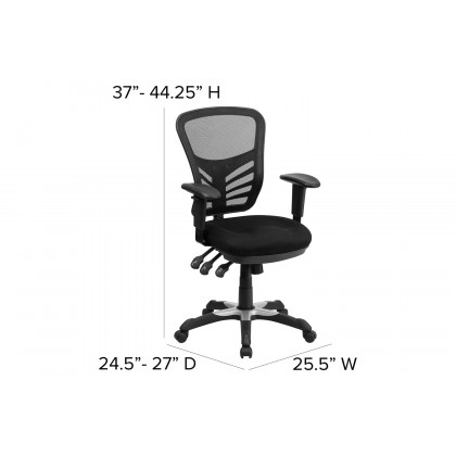 BLNK - Park Wide Black Electric Height Adjustable Standing Desk with Black Mesh Multifunction Executive Swivel Ergonomic Office Chair