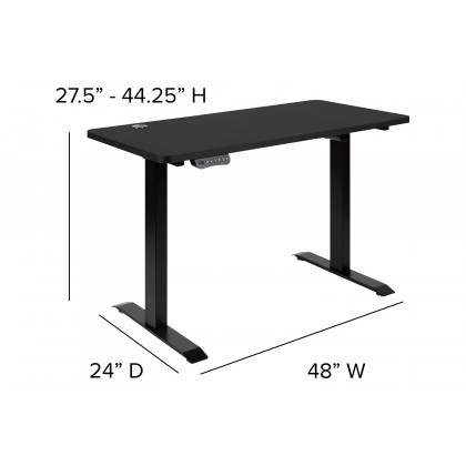 BLNK - Park Wide Black Electric Height Adjustable Standing Desk with Black Mesh Multifunction Executive Swivel Ergonomic Office Chair