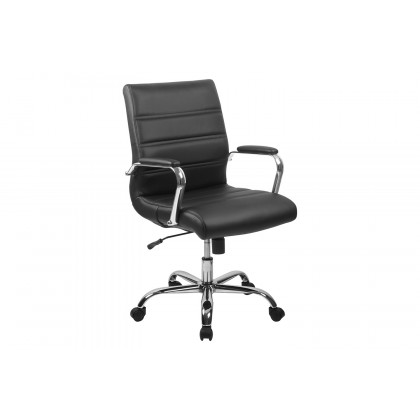 BLNK - Park Wide Black Electric Height Adjustable Standing Desk with Mid-Back Black LeatherSoft and Chrome Executive Swivel Office Chair