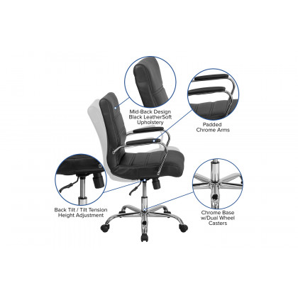 BLNK - Park Wide Black Electric Height Adjustable Standing Desk with Mid-Back Black LeatherSoft and Chrome Executive Swivel Office Chair