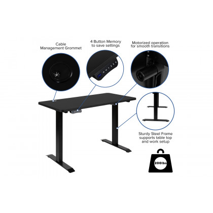 BLNK - Park Wide Black Electric Height Adjustable Standing Desk with Designer Armless White Ribbed Swivel Task Office Chair