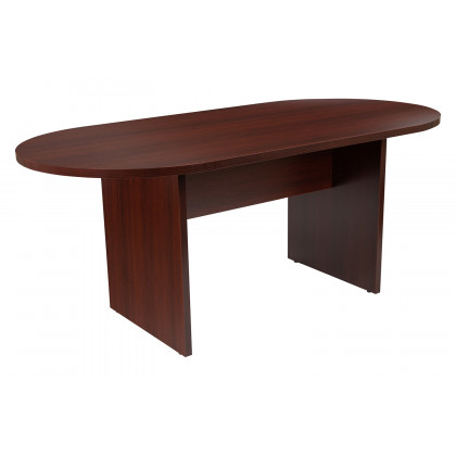 BLNK Lark Oval Conference Table Set with 4 Black and Chrome Executive Chairs - Mahogany
