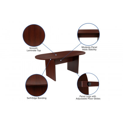 BLNK Lark Oval Conference Table Set with 4 Black and Chrome Executive Chairs - Mahogany