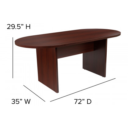 BLNK Lark Oval Conference Table Set with 4 Black and Chrome Executive Chairs - Mahogany