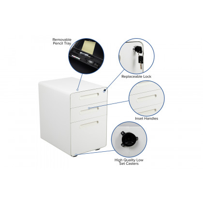BLNK Stiles Work From Home Kit with Adjustable Computer Desk, Ergonomic Mesh Office Chair and Locking Mobile Filing Cabinet with Inset Handles - White