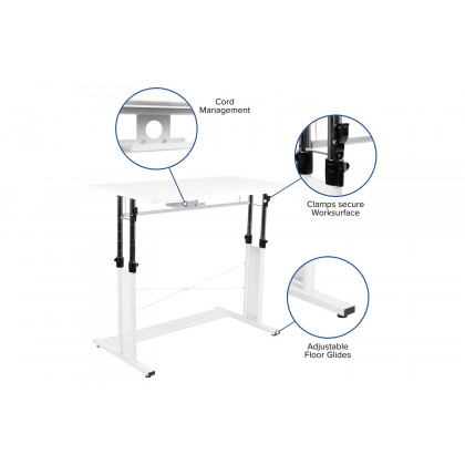 BLNK Stiles Work From Home Kit with Adjustable Computer Desk, Ergonomic Mesh Office Chair and Locking Mobile Filing Cabinet with Side Handles - White