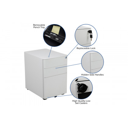 BLNK Stiles Work From Home Kit with Adjustable Computer Desk, Ergonomic Mesh Office Chair and Locking Mobile Filing Cabinet with Side Handles - White