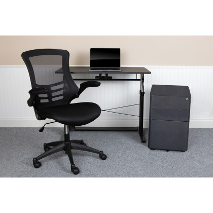 BLNK - Stiles Work From Home Kit with Adjustable Computer Desk, Ergonomic Mesh Office Chair and Locking Mobile Filing Cabinet with Side Handles
