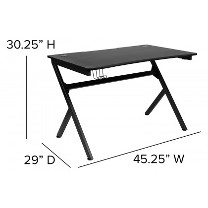 BLNK Optis Black Gaming Desk and Racing Chair Set with Cup Holder, Headphone Hook and 2 Wire Management Holes - Orange