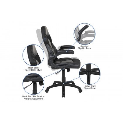 BLNK Optis Gaming Desk and Racing Chair Set with Cup Holder, Headphone Hook, Removable Mouse Pad Top and 2 Wire Management Holes - Black