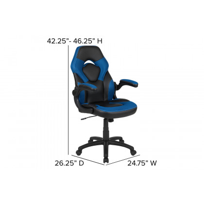 BLNK Optis Gaming Desk and Racing Chair Set with Cup Holder, Headphone Hook, Removable Mouse Pad Top and 2 Wire Management Holes - Blue/Black