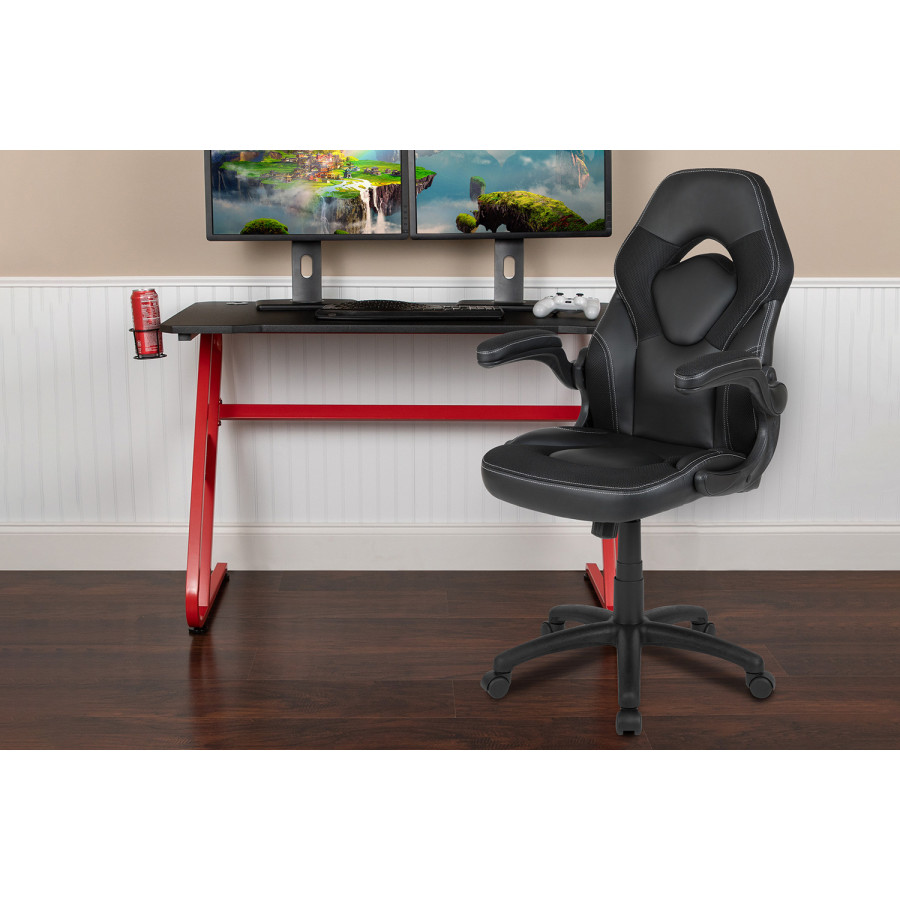 BLNK - Optis Red Gaming Desk and Racing Chair Set with Cup Holder and Headphone Hook