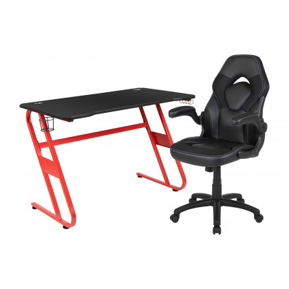 BLNK - Optis Red Gaming Desk and Racing Chair Set with Cup Holder and Headphone Hook