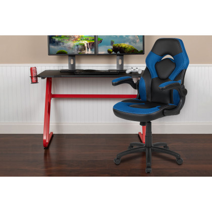 BLNK - Optis Red Gaming Desk and Racing Chair Set with Cup Holder and Headphone Hook