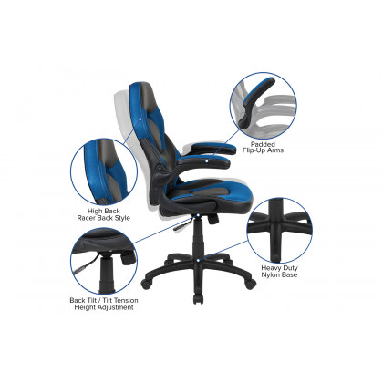BLNK Optis Red Gaming Desk and Racing Chair Set with Cup Holder and Headphone Hook - Blue/Black