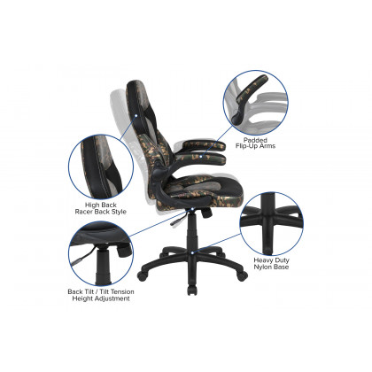 BLNK Optis Red Gaming Desk and Racing Chair Set with Cup Holder and Headphone Hook - Camouflage/Black