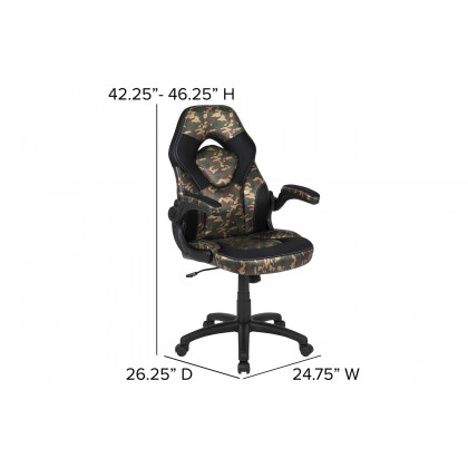 BLNK Optis Red Gaming Desk and Racing Chair Set with Cup Holder and Headphone Hook - Camouflage/Black
