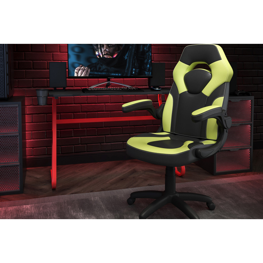 BLNK Optis Red Gaming Desk and Racing Chair Set with Cup Holder and Headphone Hook - Green/Black