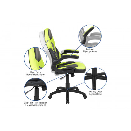 BLNK Optis Red Gaming Desk and Racing Chair Set with Cup Holder and Headphone Hook - Green/Black