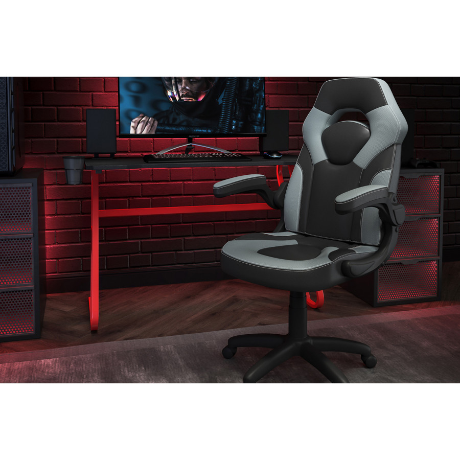 BLNK Optis Red Gaming Desk and Racing Chair Set with Cup Holder and Headphone Hook - Gray/Black