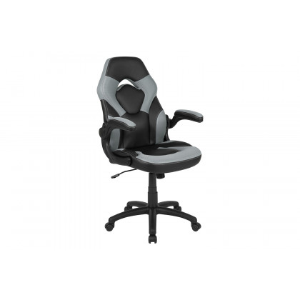 BLNK Optis Red Gaming Desk and Racing Chair Set with Cup Holder and Headphone Hook - Gray/Black