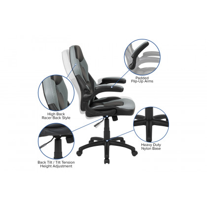 BLNK Optis Red Gaming Desk and Racing Chair Set with Cup Holder and Headphone Hook - Gray/Black