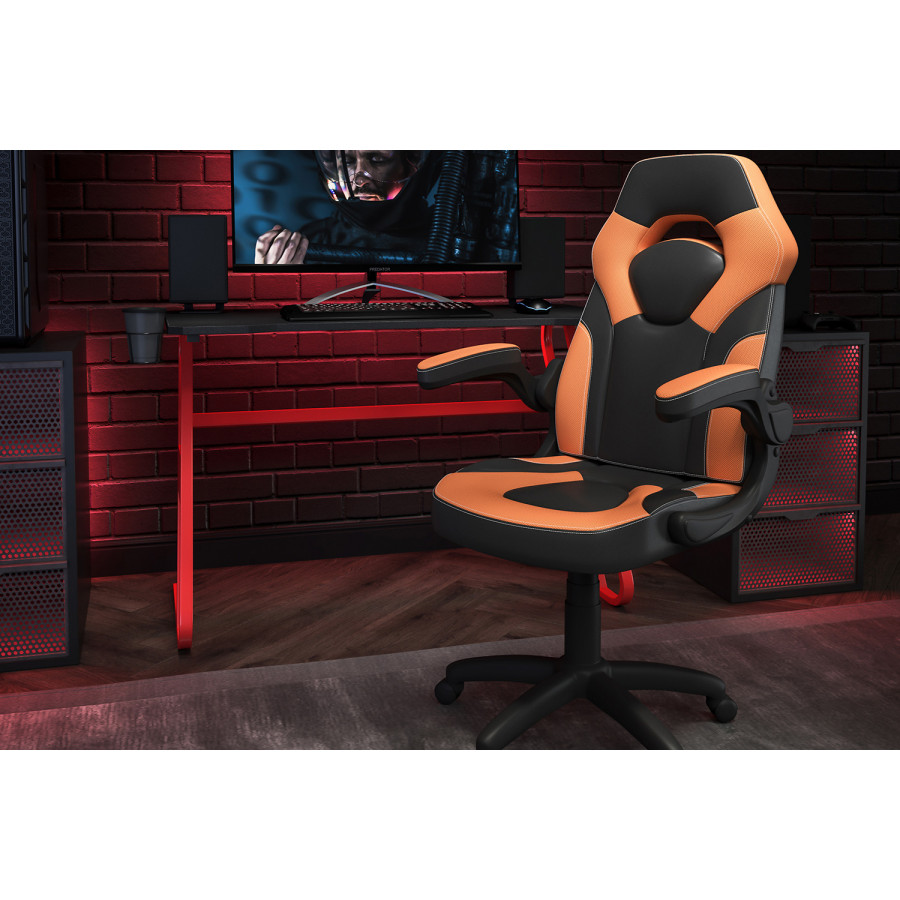 BLNK Optis Red Gaming Desk and Racing Chair Set with Cup Holder and Headphone Hook - Orange/Black