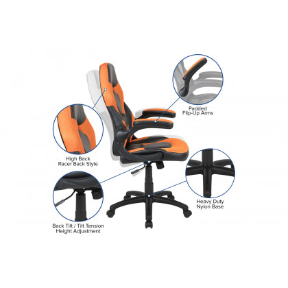 BLNK Optis Red Gaming Desk and Racing Chair Set with Cup Holder and Headphone Hook - Orange/Black