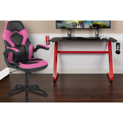 BLNK - Optis Red Gaming Desk and Racing Chair Set with Cup Holder and Headphone Hook