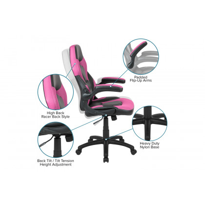BLNK Optis Red Gaming Desk and Racing Chair Set with Cup Holder and Headphone Hook - Pink/Black