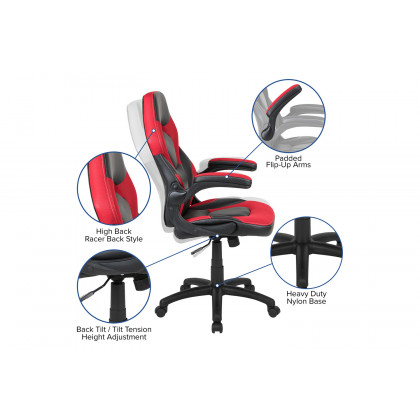 BLNK Optis Red Gaming Desk and Racing Chair Set with Cup Holder and Headphone Hook - Red/Black