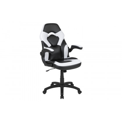 BLNK Optis Red Gaming Desk and Racing Chair Set with Cup Holder and Headphone Hook - White/Black
