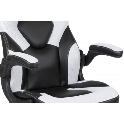 BLNK Optis Red Gaming Desk and Racing Chair Set with Cup Holder and Headphone Hook - White/Black