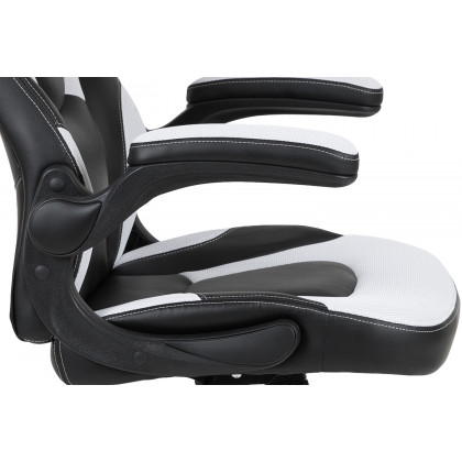 BLNK Optis Red Gaming Desk and Racing Chair Set with Cup Holder and Headphone Hook - White/Black