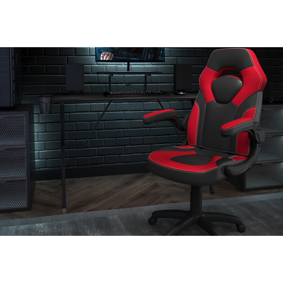 BLNK Optis Black Gaming Desk and Racing Chair Set with Cup Holder, Headphone Hook and Monitor/Smartphone Stand - Red
