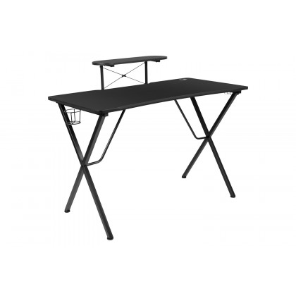 BLNK Optis Black Gaming Desk and Racing Chair Set with Cup Holder, Headphone Hook and Monitor/Smartphone Stand - White