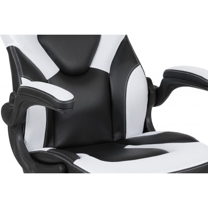 BLNK Optis Black Gaming Desk and Racing Chair Set with Cup Holder, Headphone Hook and Monitor/Smartphone Stand - White