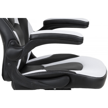 BLNK Optis Black Gaming Desk and Racing Chair Set with Cup Holder, Headphone Hook and Monitor/Smartphone Stand - White