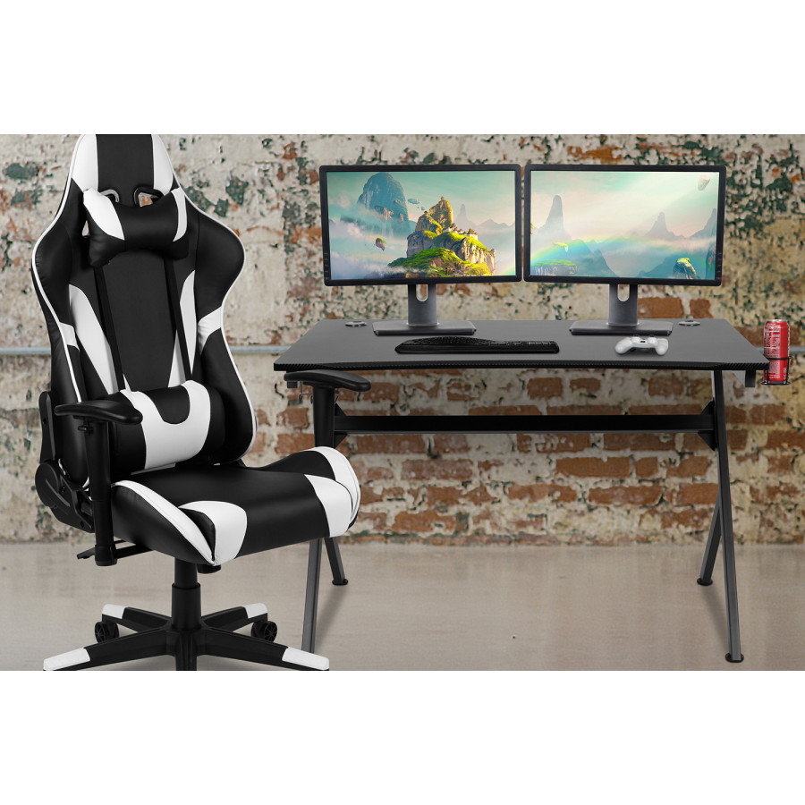 BLNK - Optis Black Gaming Desk and Reclining Gaming Chair Set with Cup Holder, Headphone Hook and 2 Wire Management Holes