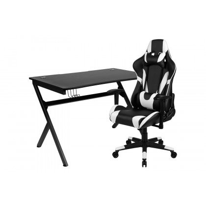 BLNK - Optis Black Gaming Desk and Reclining Gaming Chair Set with Cup Holder, Headphone Hook and 2 Wire Management Holes