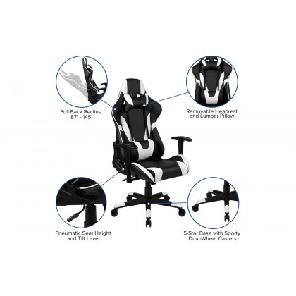 BLNK Optis Black Gaming Desk and Reclining Gaming Chair Set with Cup Holder, Headphone Hook and 2 Wire Management Holes - Black