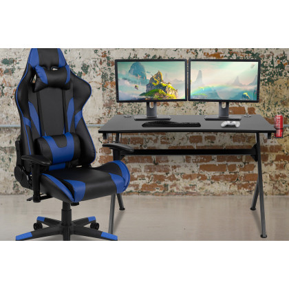 BLNK - Optis Black Gaming Desk and Reclining Gaming Chair Set with Cup Holder, Headphone Hook and 2 Wire Management Holes