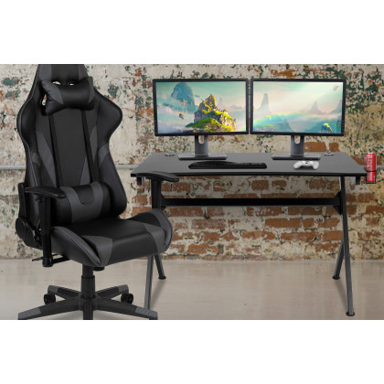 BLNK - Optis Black Gaming Desk and Reclining Gaming Chair Set with Cup Holder, Headphone Hook and 2 Wire Management Holes