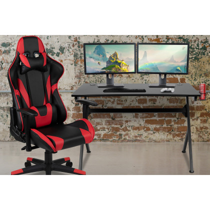 BLNK - Optis Black Gaming Desk and Reclining Gaming Chair Set with Cup Holder, Headphone Hook and 2 Wire Management Holes