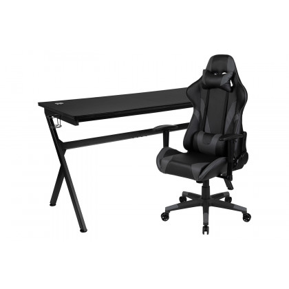 BLNK Optis Gaming Desk and Reclining Gaming Chair Set with Cup Holder, Headphone Hook, Removable Mouse Pad Top and Wire Management - Gray/Black