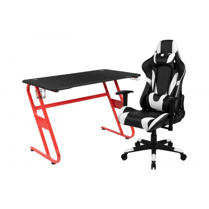 BLNK Optis Red Gaming Desk and Reclining Gaming Chair Set with Cup Holder and Headphone Hook - Black