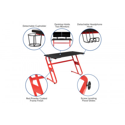 BLNK Optis Red Gaming Desk and Reclining Gaming Chair Set with Cup Holder and Headphone Hook - Black