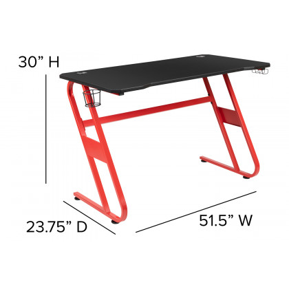 BLNK Optis Red Gaming Desk and Reclining Gaming Chair Set with Cup Holder and Headphone Hook - Black