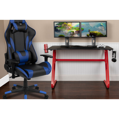 BLNK - Optis Red Gaming Desk and Reclining Gaming Chair Set with Cup Holder and Headphone Hook